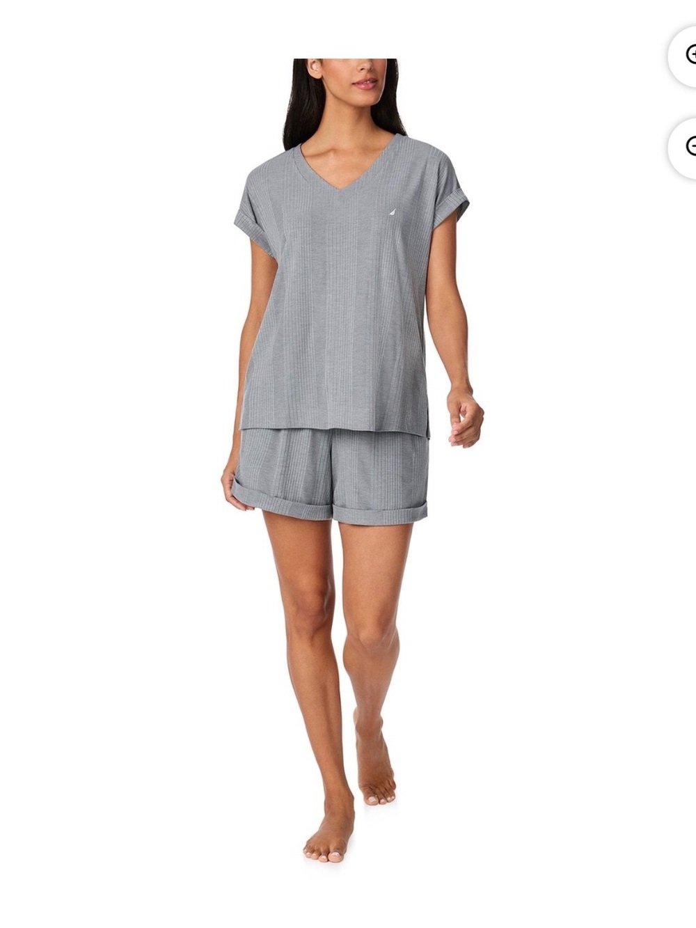 Nautica Gray Waffle-Knit V-Neck Short Pajama Set